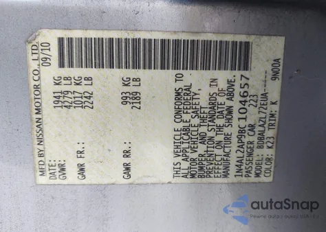 2011 Nissan Altima 2.5 from USA, damaged, VIN 1N4AL2AP9BC104657